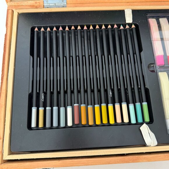 Gallery Wooden Art Supply Box Set 129 Pieces Paints Brushes Pastels Pencils - Ga - Picture 15 of 16